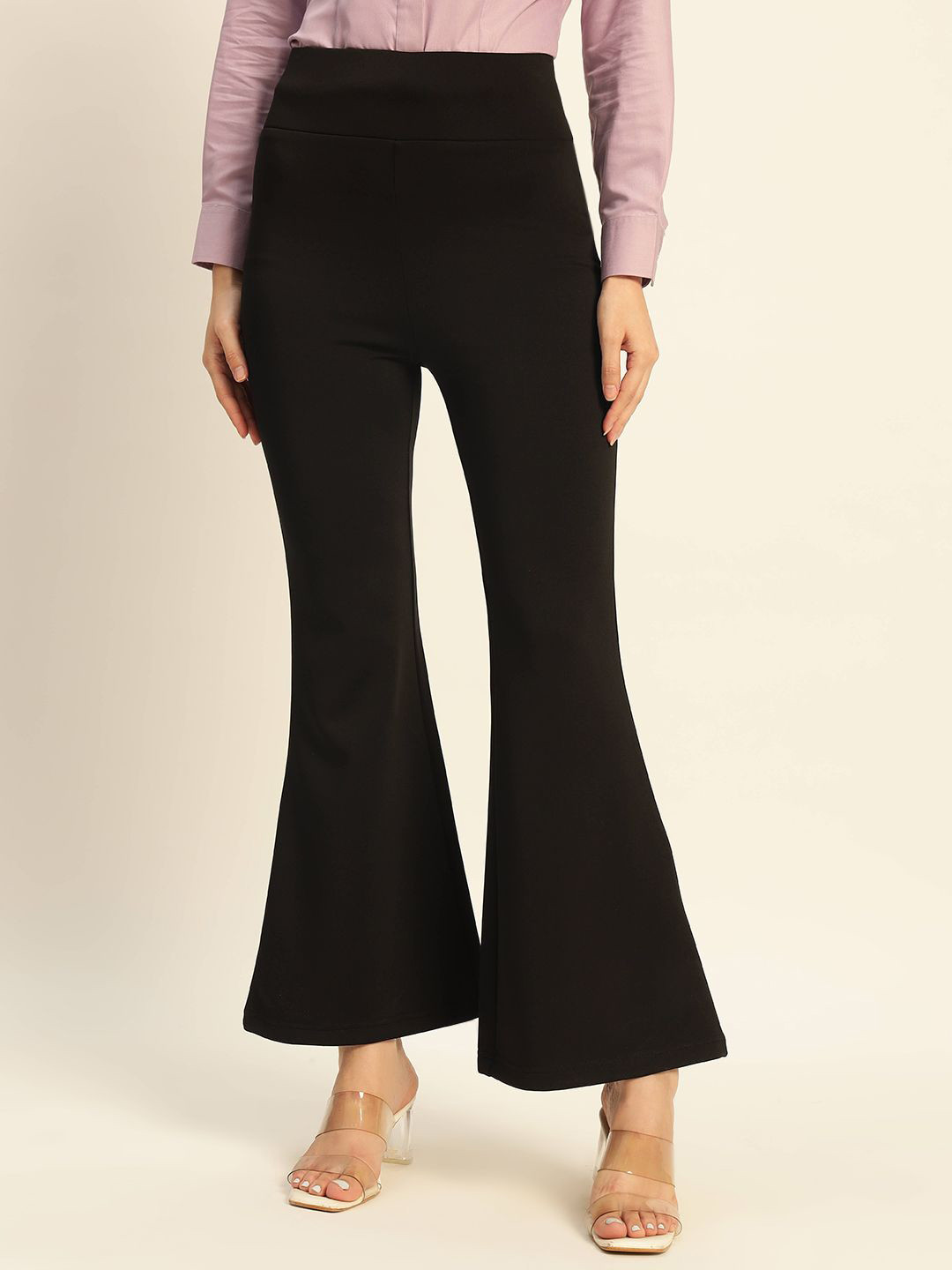 Deewa Women Smart Slim Fit High-Rise Bootcut Trousers