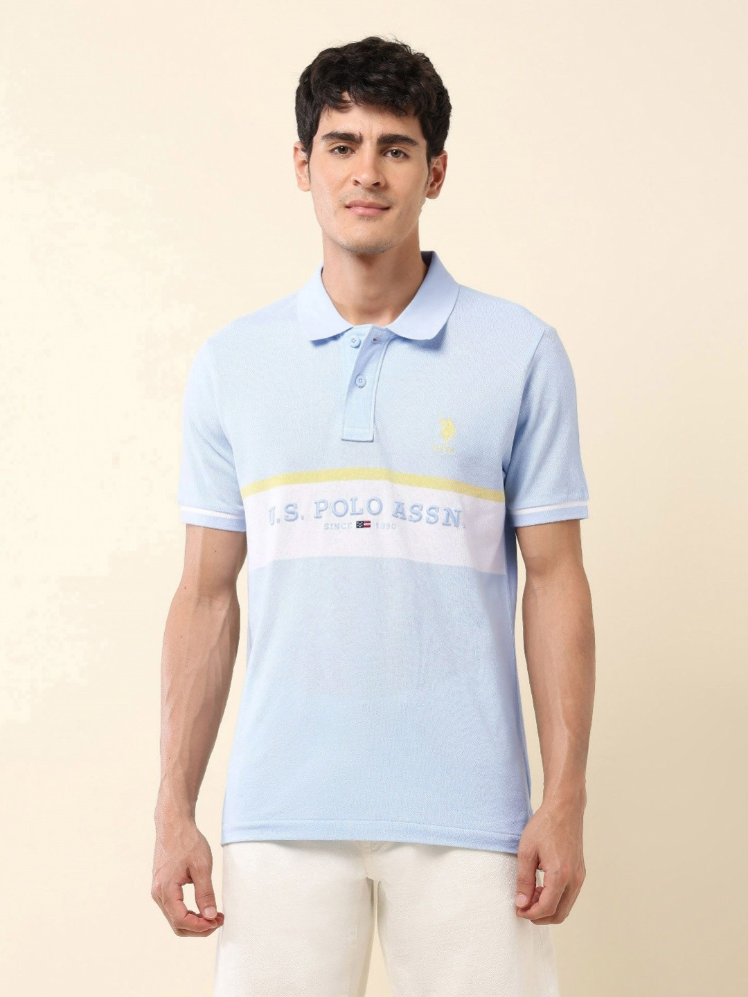 U.S. Polo Assn. Men Brand Logo Embroidered Summer Splash Polo Collar Cotton T-shirt