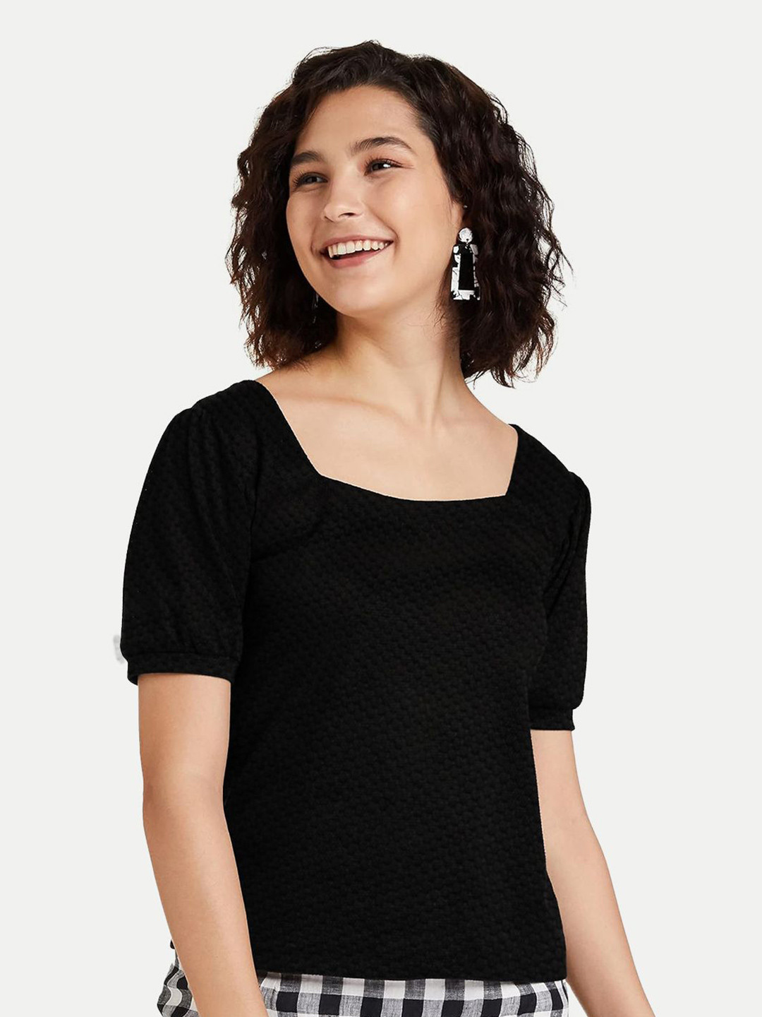 Radprix Accordion Solid Pleated Sleeves Top