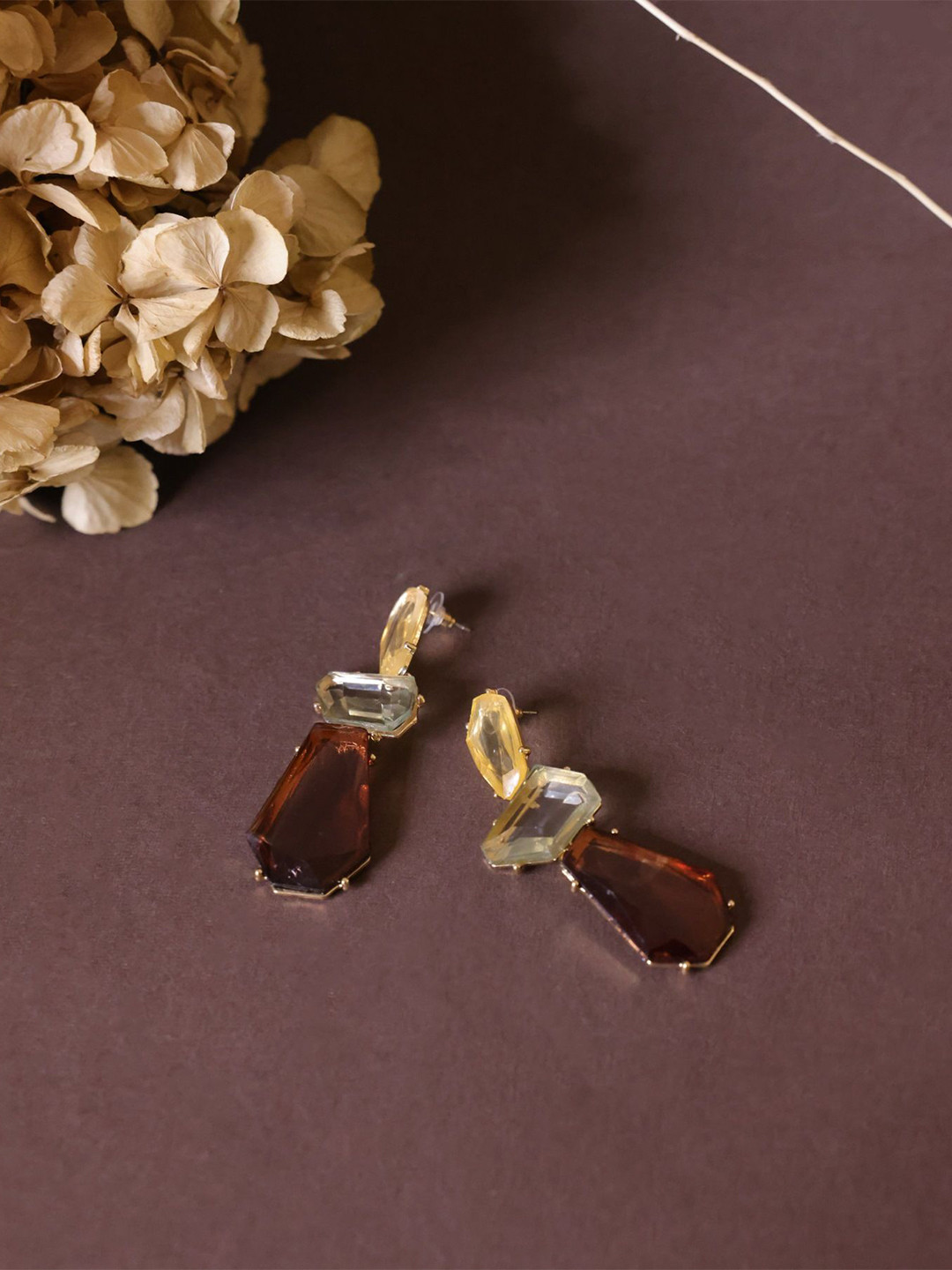 Senshi Artificial Stones Studded Contemporary Drop Earrings