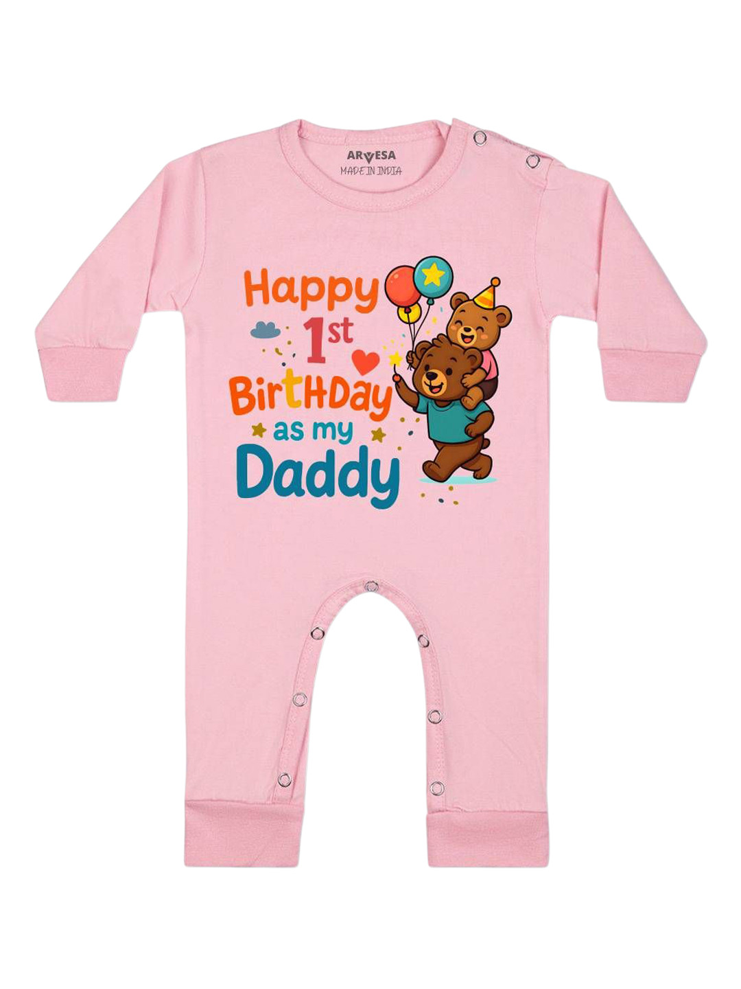 Arvesa Happy First Birthday As My Daddy Printed Bodysuit