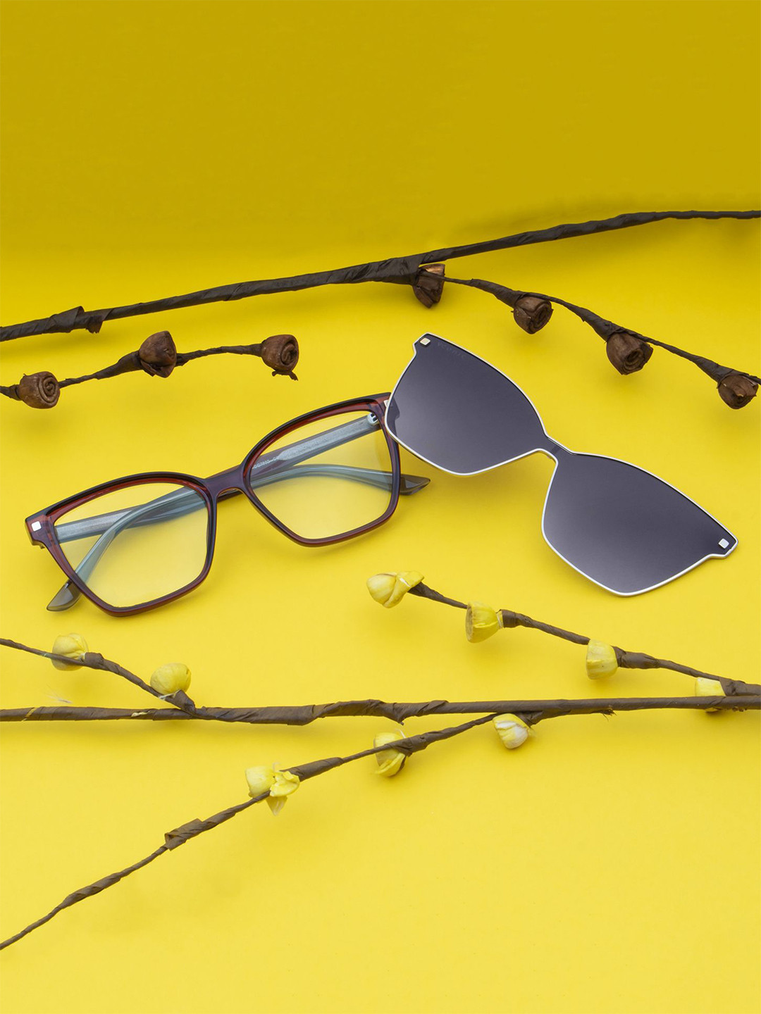 Ted Smith Women Margenta-Purple Cateye Acetate Clip On Frames Clip On Sunglasses With Polarized Lens