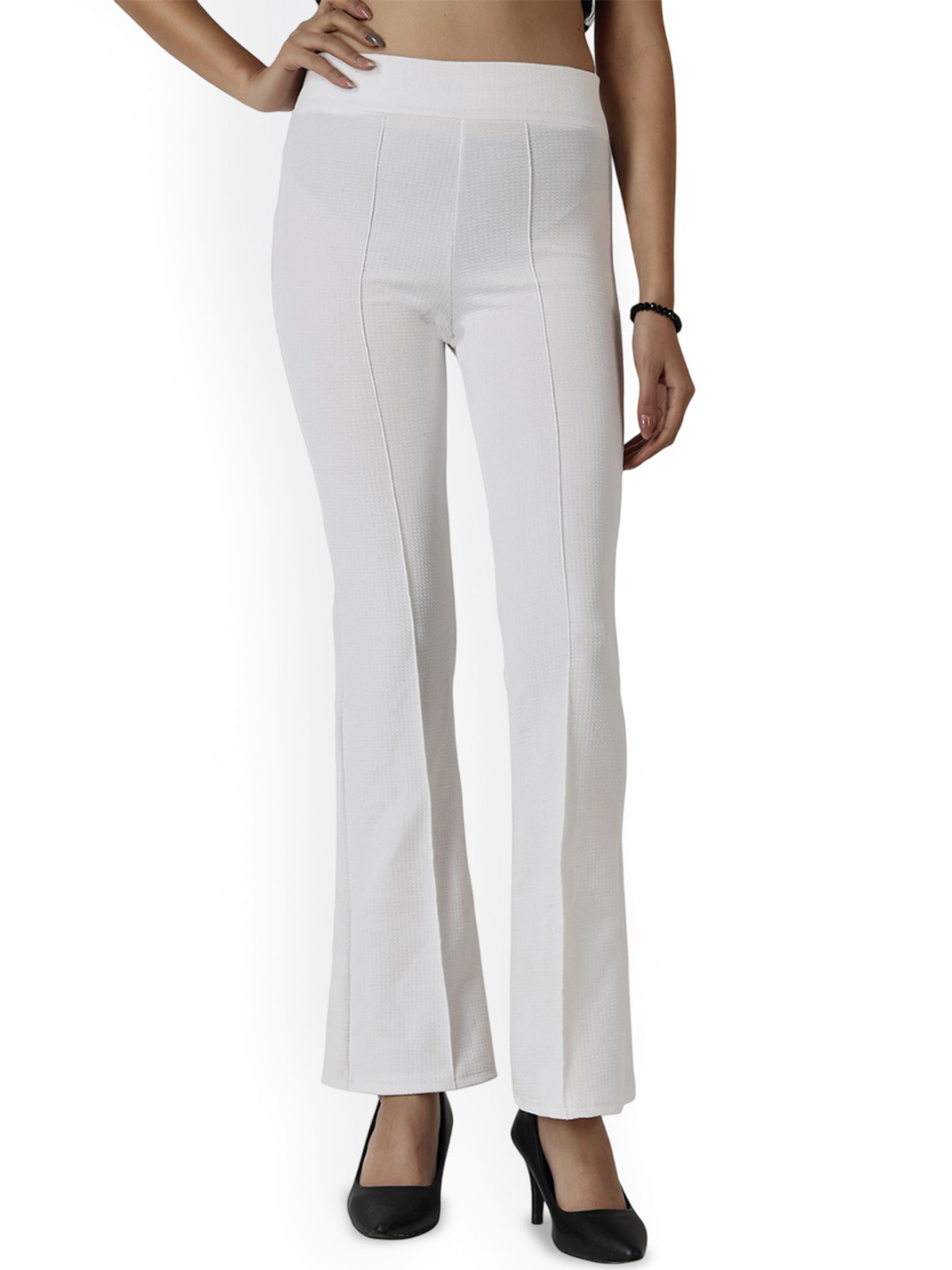 Yozo Women Solid Relaxed Straight Leg Flared High-Rise Bootcut Trousers