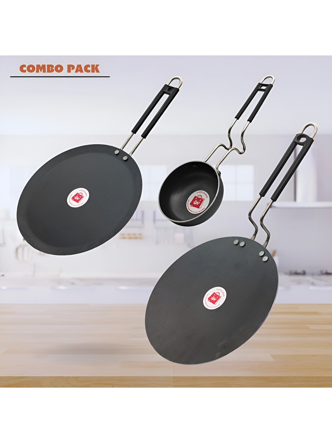LAZYwindow 3 Pieces Black Microwave Safe Iron Cookware