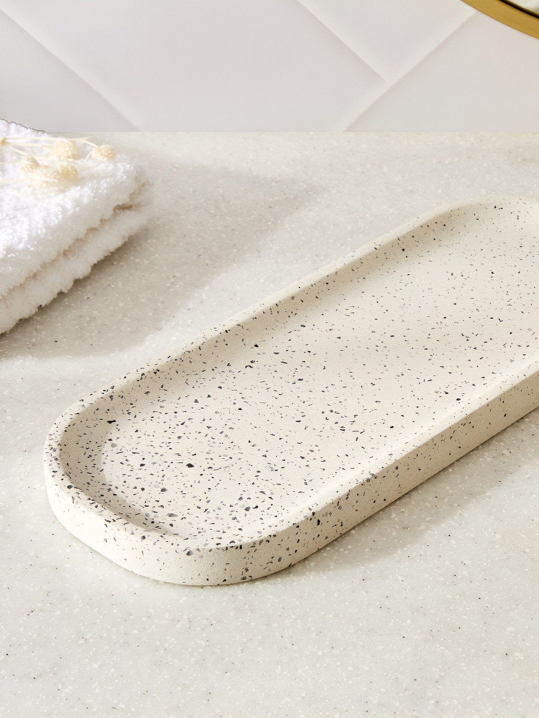 Home Centre Off White & Black Abstract Printed Matte Soap Dish