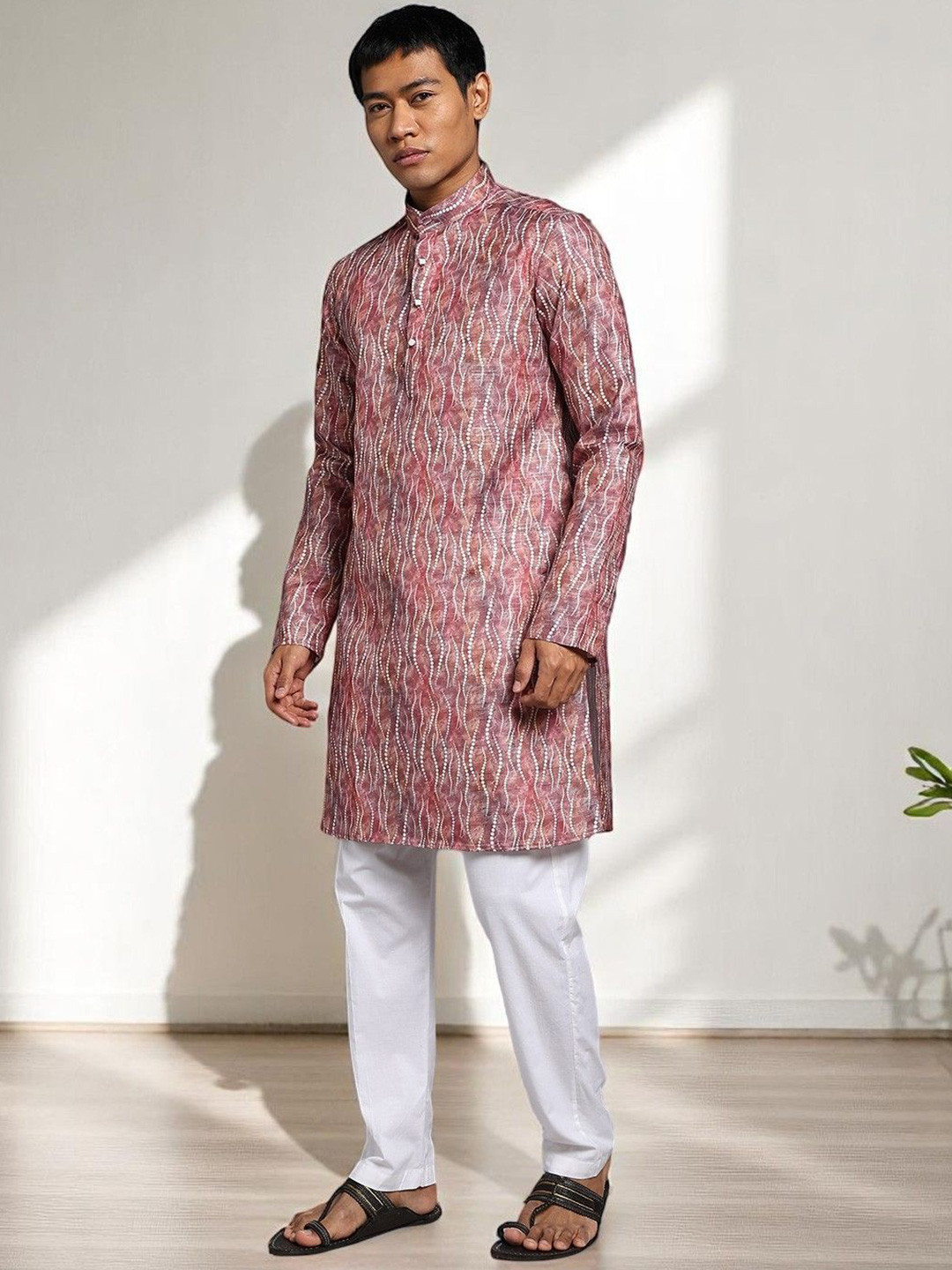 TRYBUY.IN Men Geometric Printed Screen Print Daily Cotton Straight Kurtas