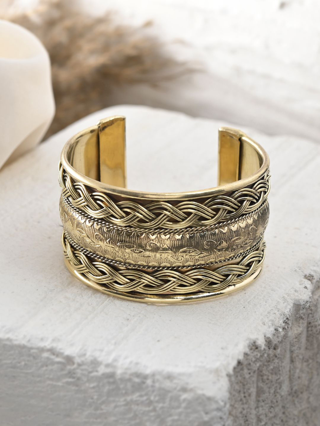 Silvermerc Designs Women Gold-Plated Textured Cuff Bracelet
