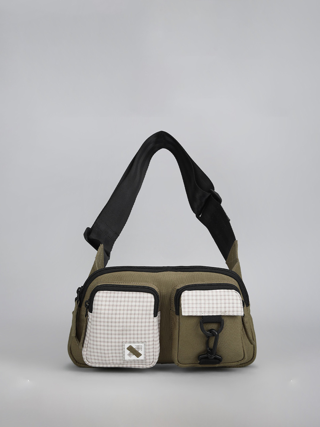 NO MORE Checked Colourblocked Structured Handheld Bag with Tasselled