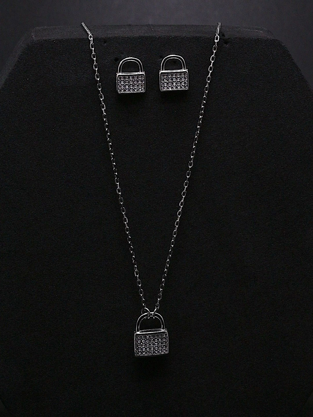 Silver by HM 925 Sterling Silver Rhodium-Plated Cubic ZirconiaStone Studded Jewellery Set