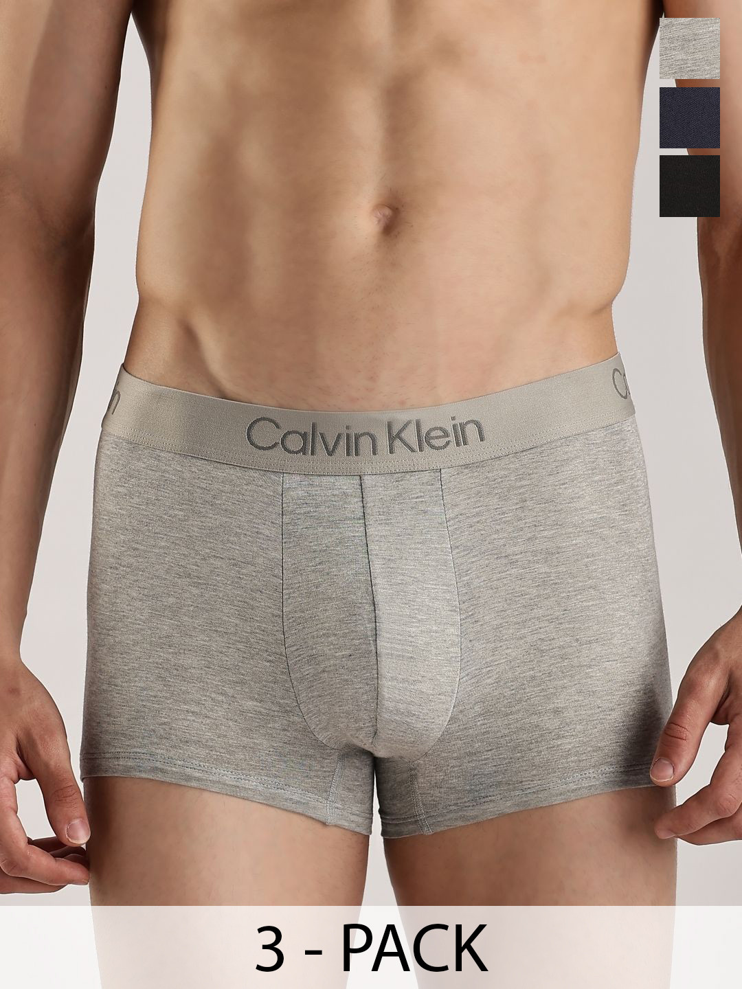 Calvin Klein Underwear Pack Of 3 Low Rise Outer Elasticated Knitted Trunks - NB4192401