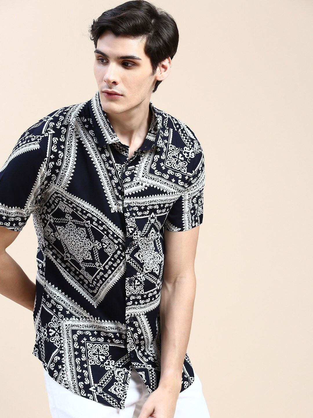 TIGER SNAKE Floral Printed Spread Collar Comfort Casual Shirt
