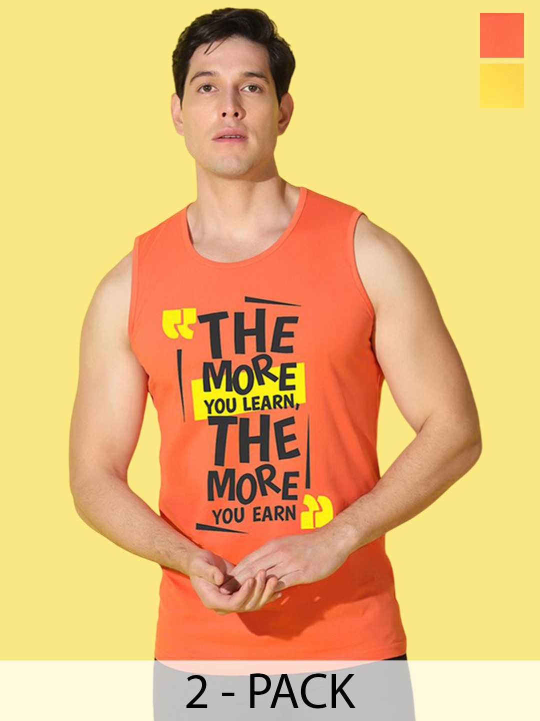 WOOSTRO Pack Of 2 Printed Gym Vests VWS26(MORE YELLOW)(MORE ORANGE)
