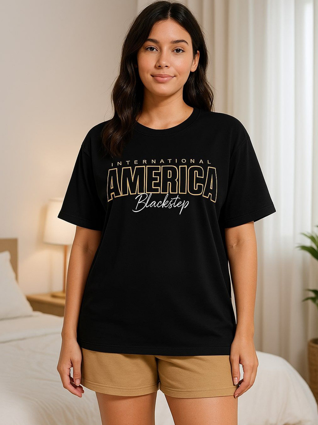 KSHS Women Typography Printed Tshirts & Shorts