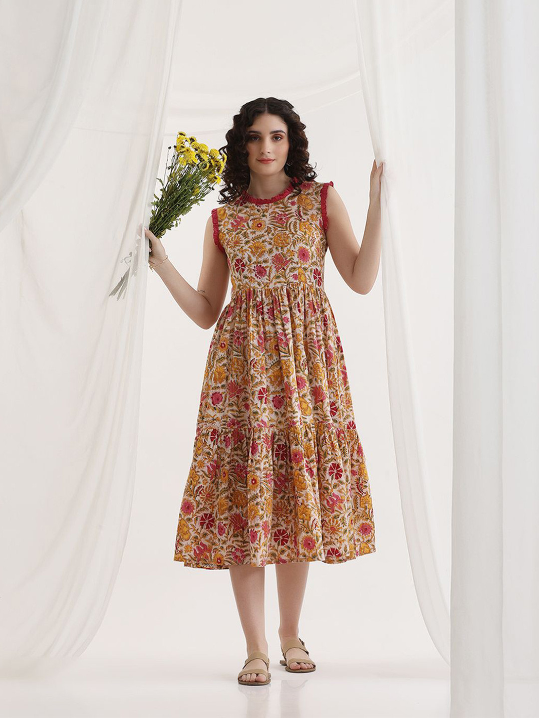 Khushal K Women Floral Print Fit & Flare Midi Dress