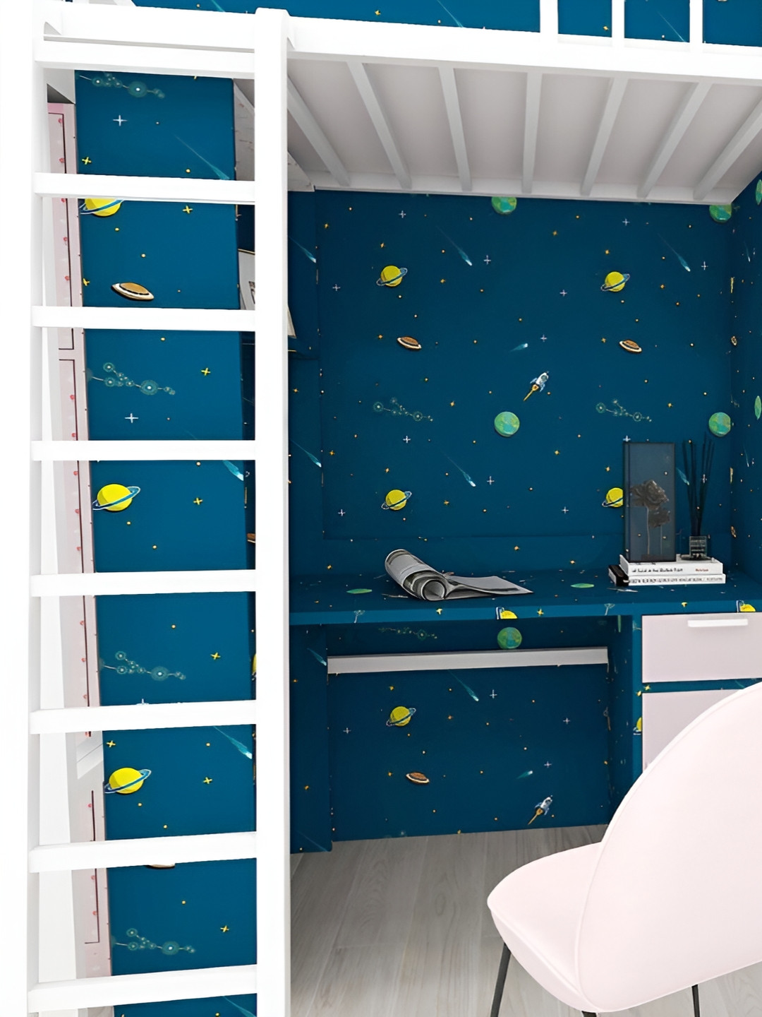 Sky Walls Blue & Yellow Printed Waterproof Wallpaper