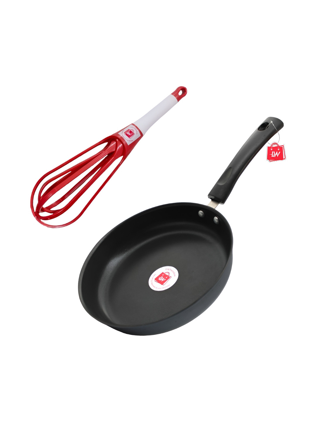 LAZYwindow Grey & Black Printed Nonstick Fry Pan & Foldable Whisker