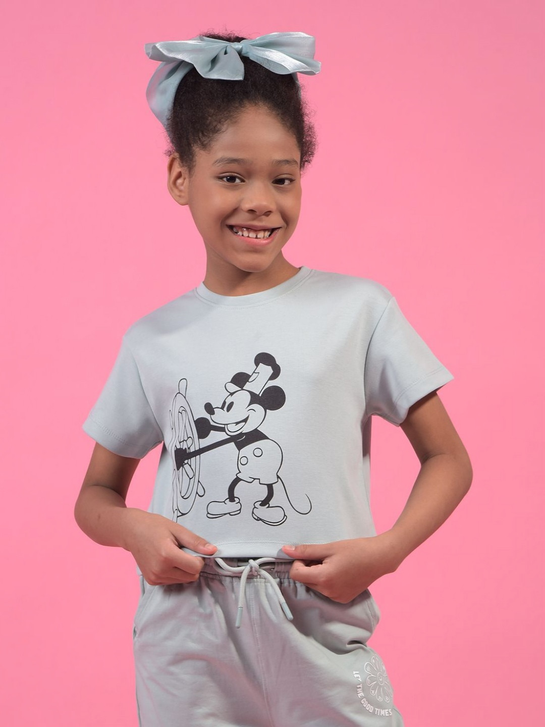 Crimsoune Club Girls Mickey Mouse Graphic Printed Round Neck Cotton T-shirt