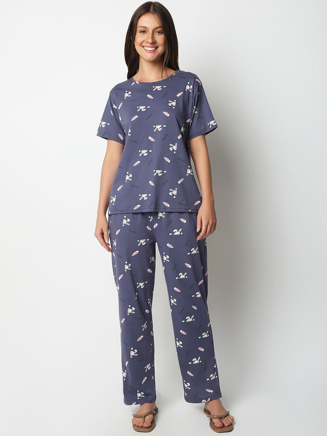 Smarty Pants Women Cartoon Characters Printed T-shirt Pyjamas Night suit