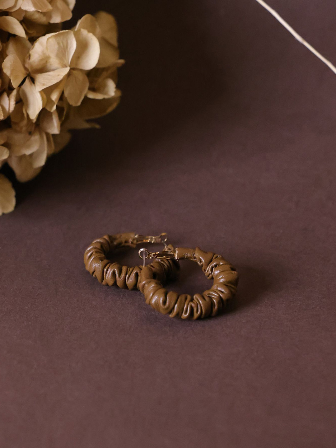 Senshi Leather Circular Shaped Hoop Earrings