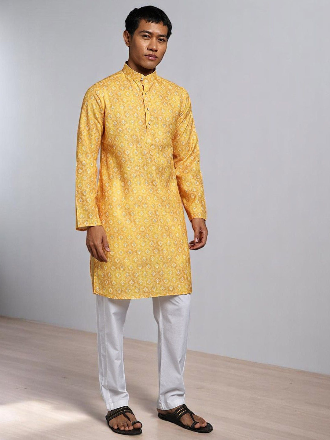 TRYBUY.IN Men Ethnic Motifs Printed Screen Print Daily Cotton Straight Kurtas