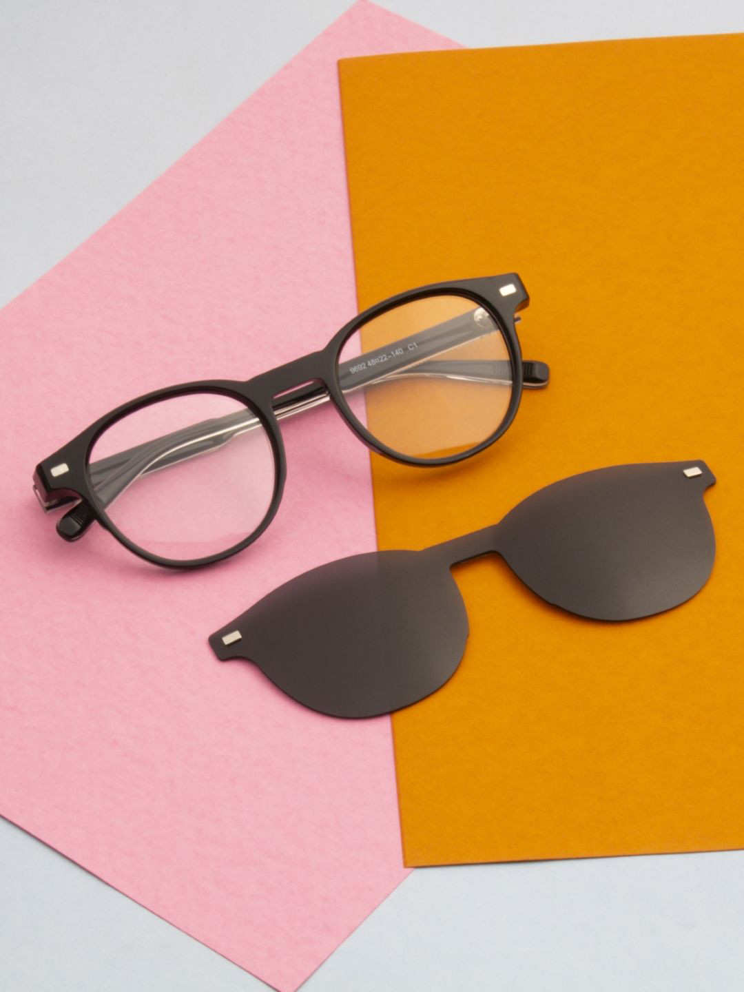 Ted Smith Unisex Black Round Acetate Clip On Frames Clip On Sunglasses With Polarized Lens