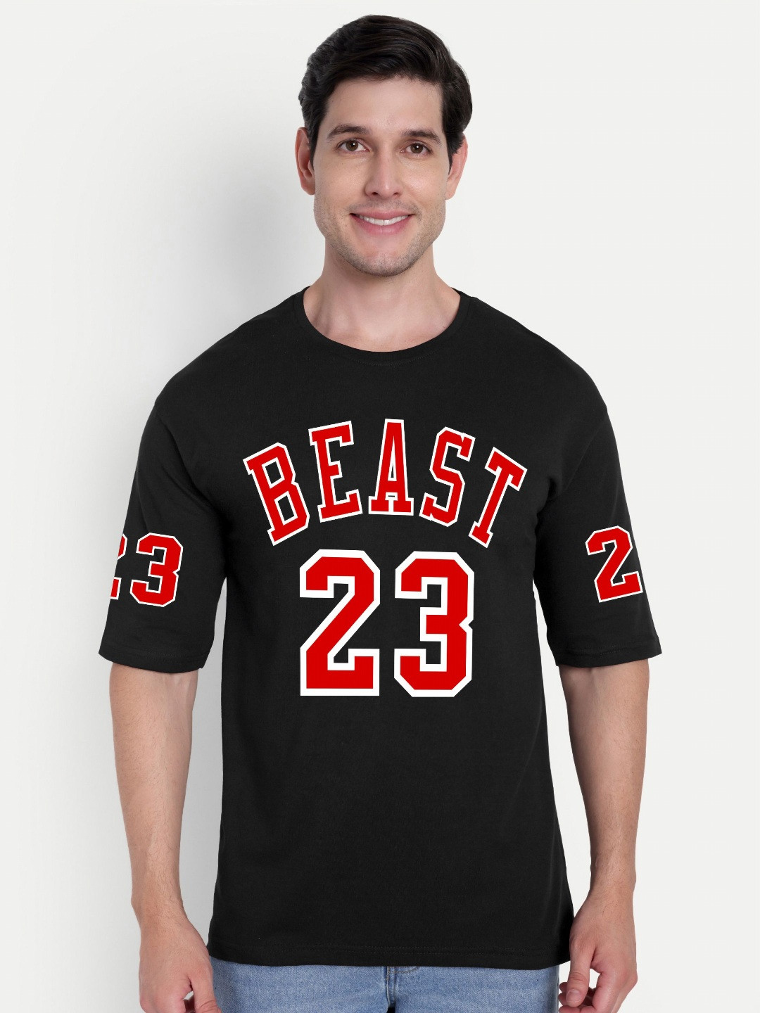 BENNY BROOKS Unisex Beast Printed Round Neck Drop-Shoulder Sleeves Oversized T-shirt