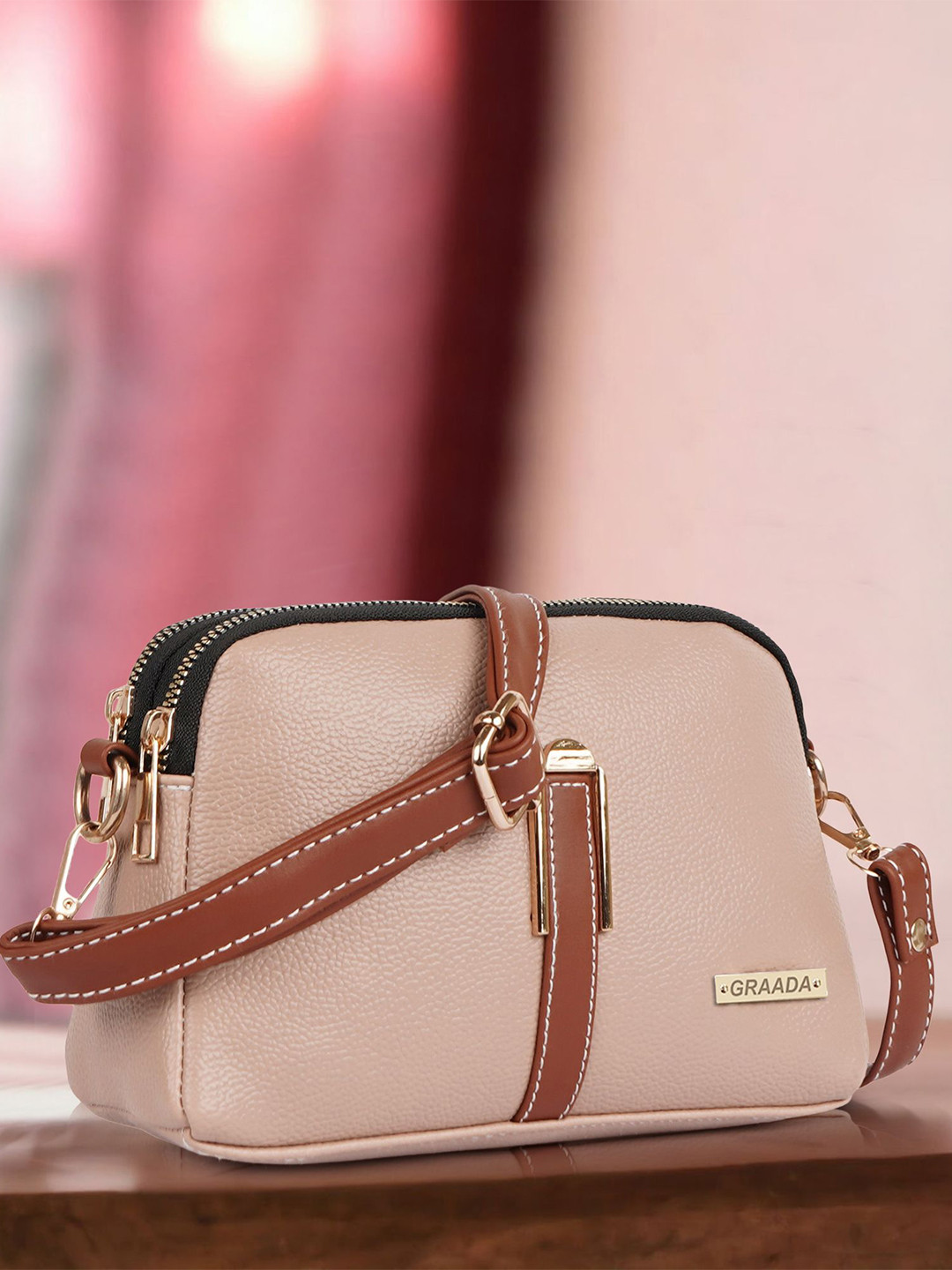 GRAADA Textured Synthetic Leather Structured Sling Bag