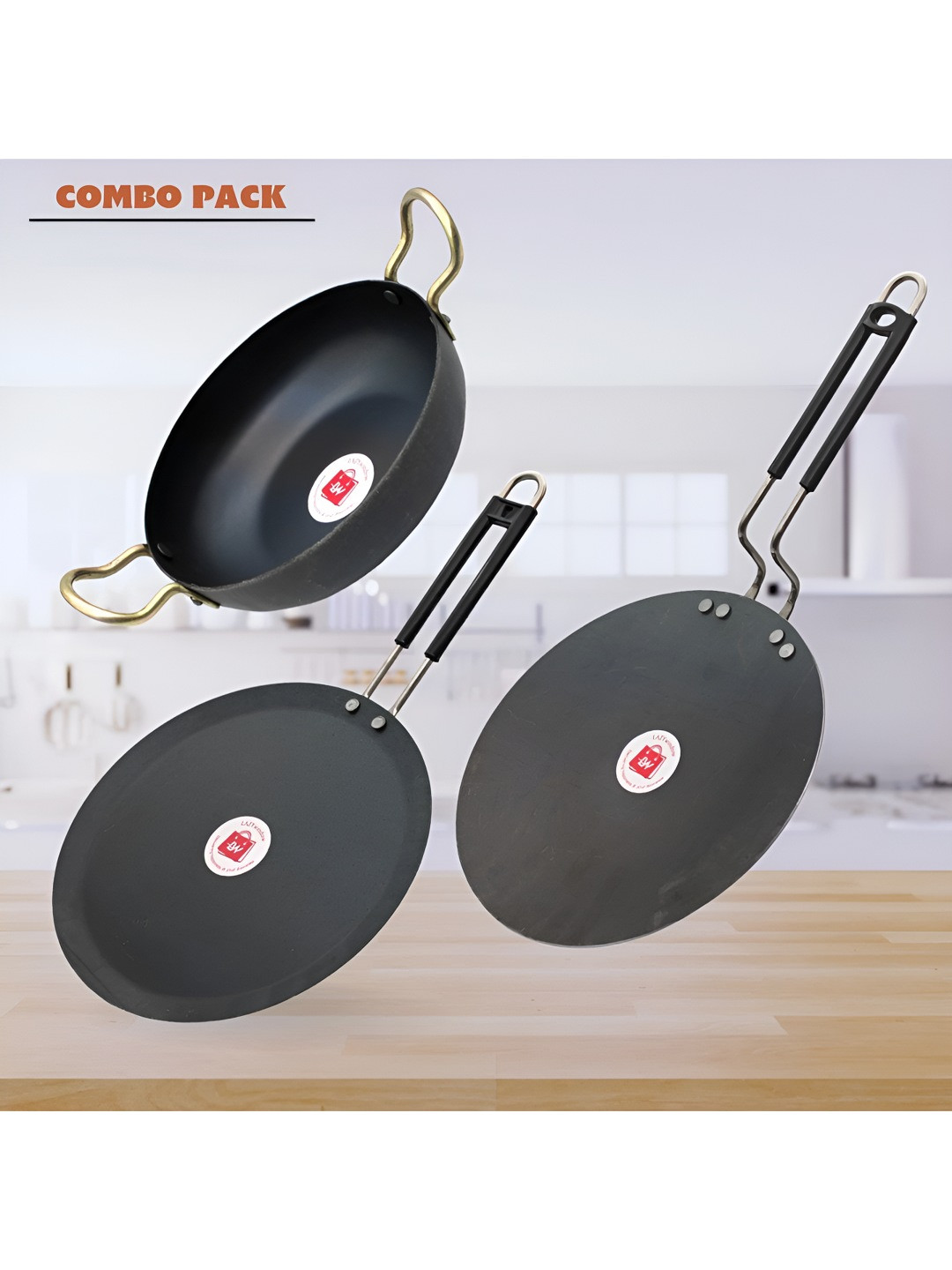 LAZYwindow 3 Pieces Black Microwave Safe Iron Cookware