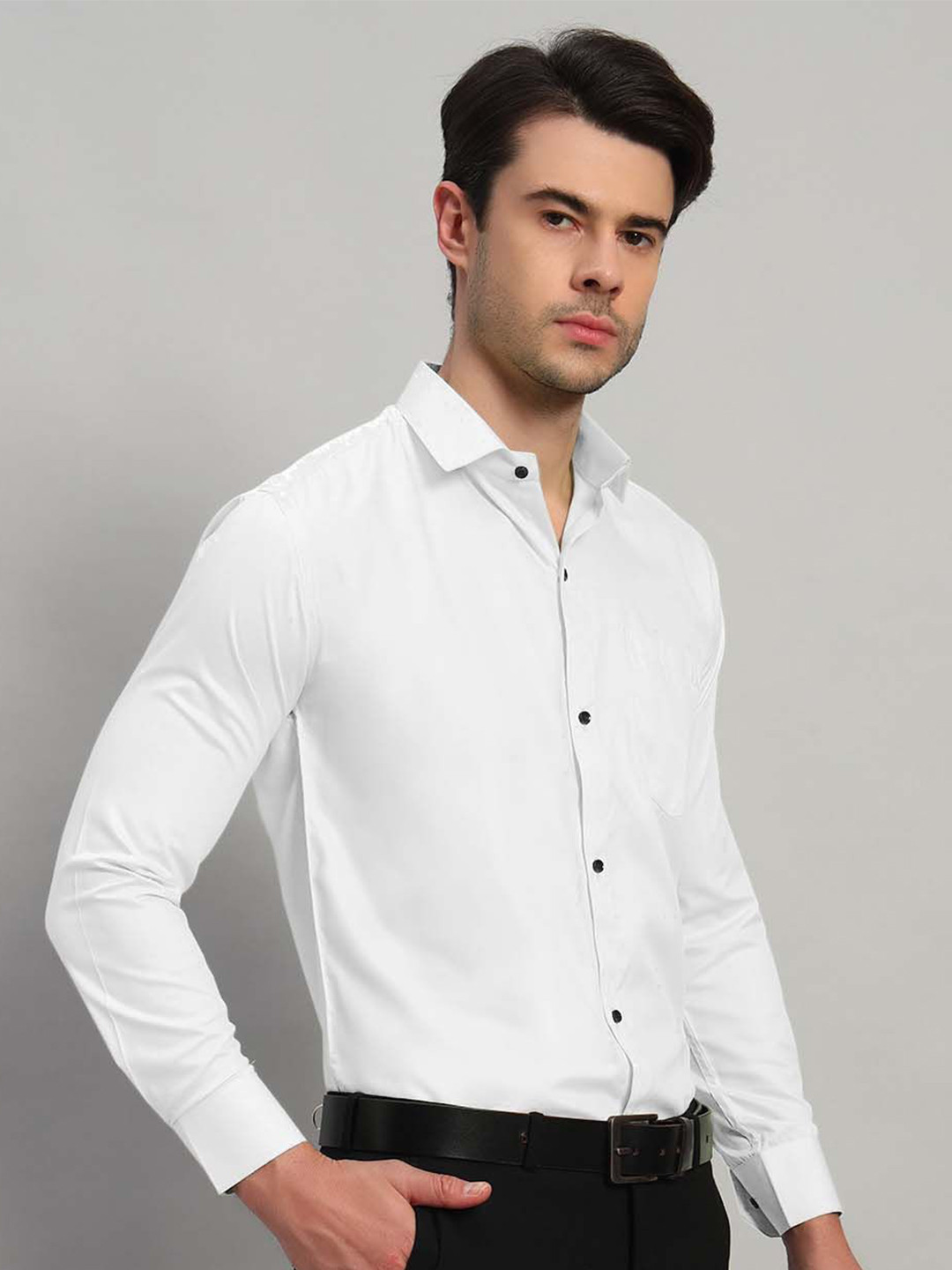 BUSCOTT Men Solid Spread Collar Formal Shirt