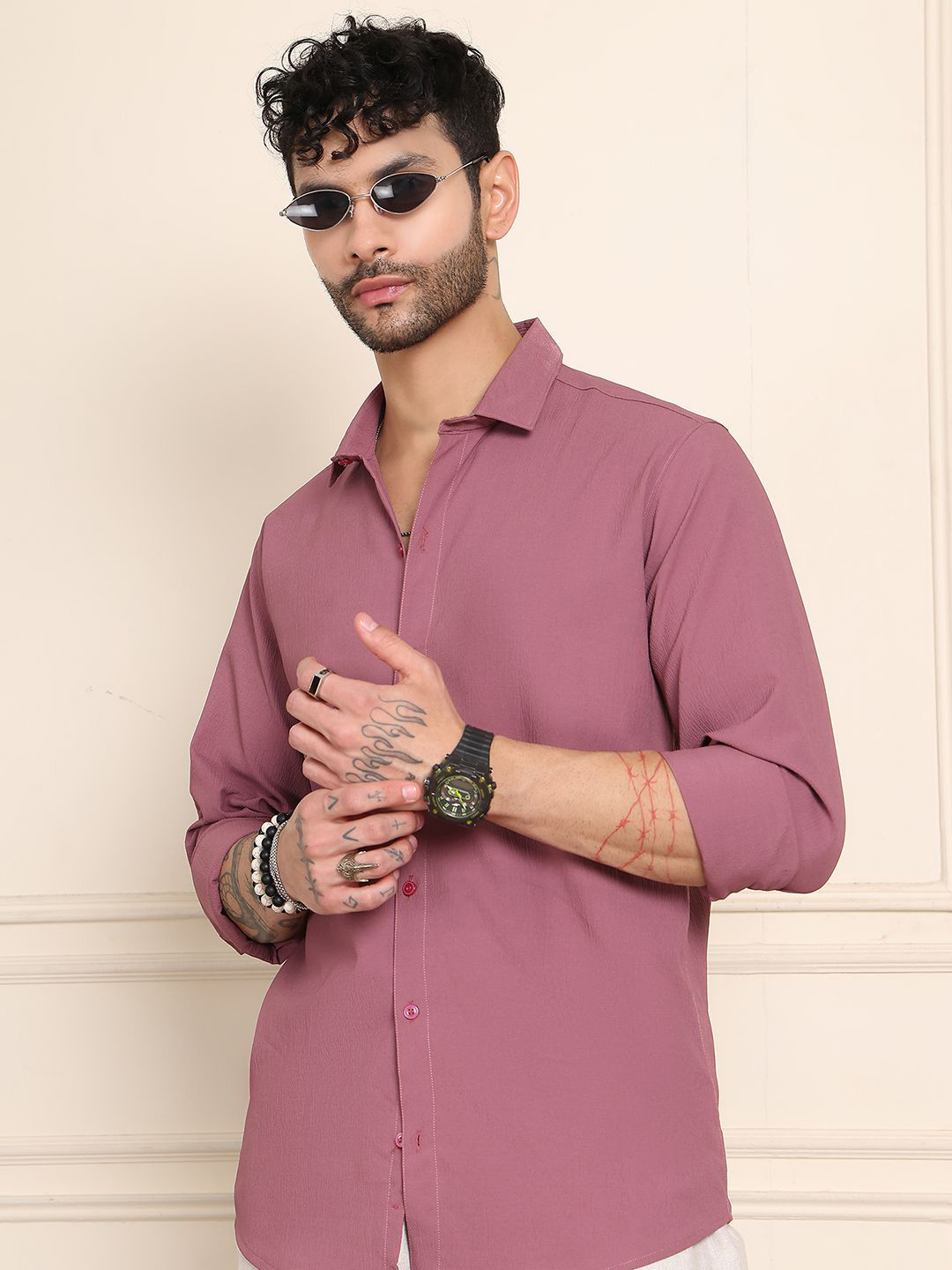 Metronaut Sheer Spread Collar Regular Fit Cotton Shirt