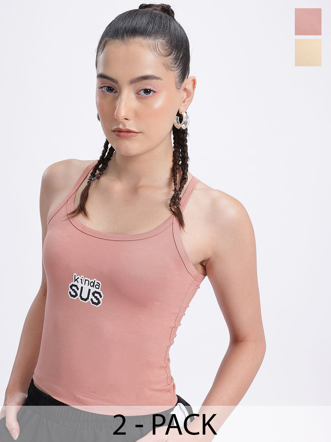 SZN Pack Of 2 Casual Typography Crop Tank Tops