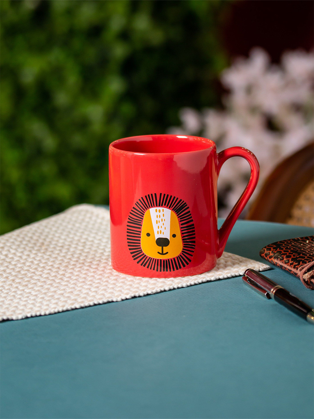 CLAY CRAFT Premium Collection Red Animal Print Ceramic Microwave Safe Mug-350ml