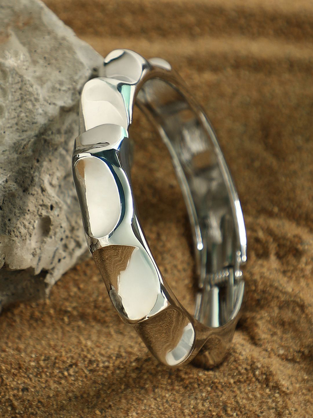 SOHI Women Metallic Silver-Plated The Mare Bangle-Style Bracelet