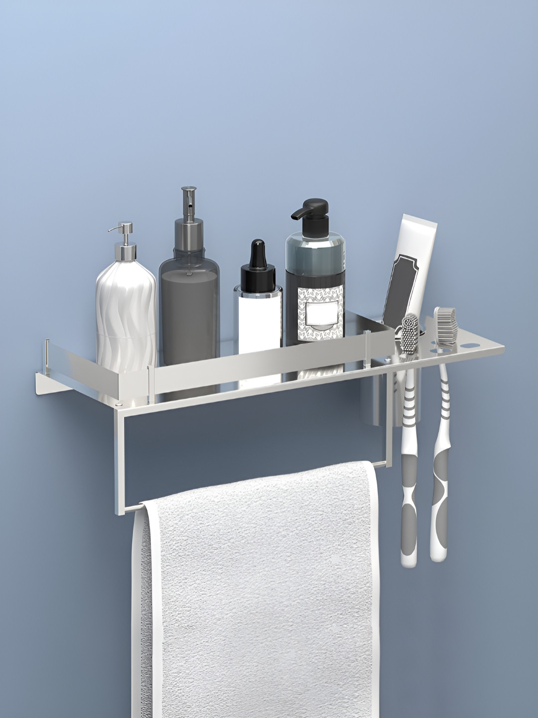 Myntra Elegant Homes Grey Rust-Resistant Stainless Steel Bathroom Wall Shelf