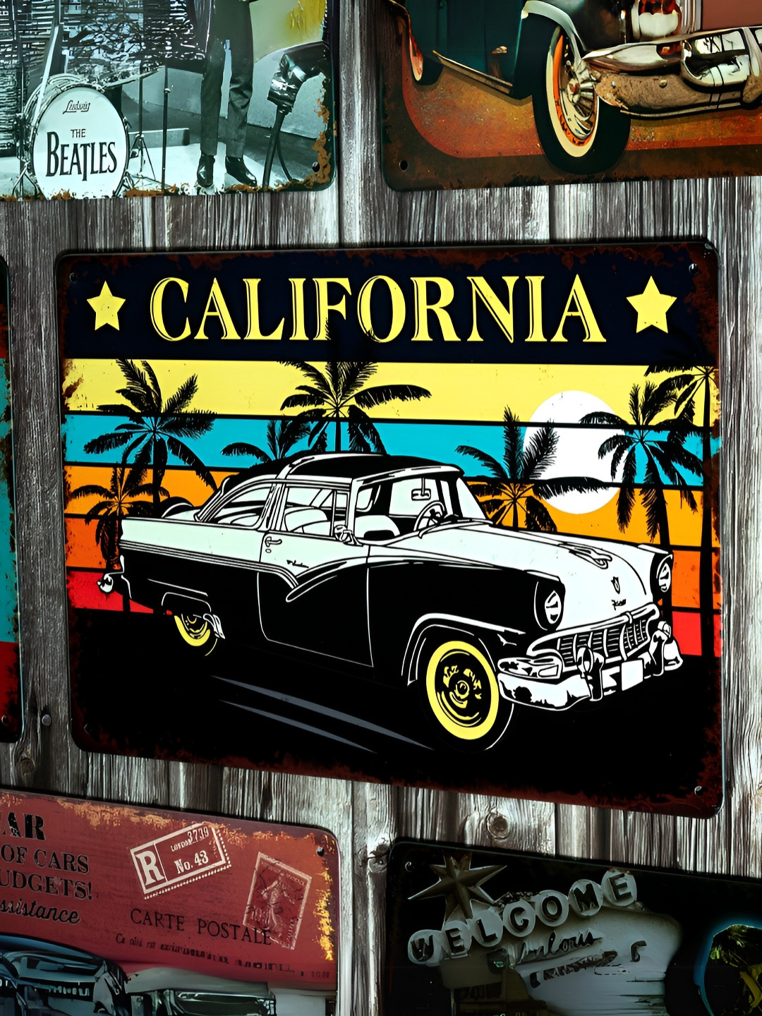 eazy wagon Yellow & Blue Ford Victoria 1956 California Printed Wall HangingDecor