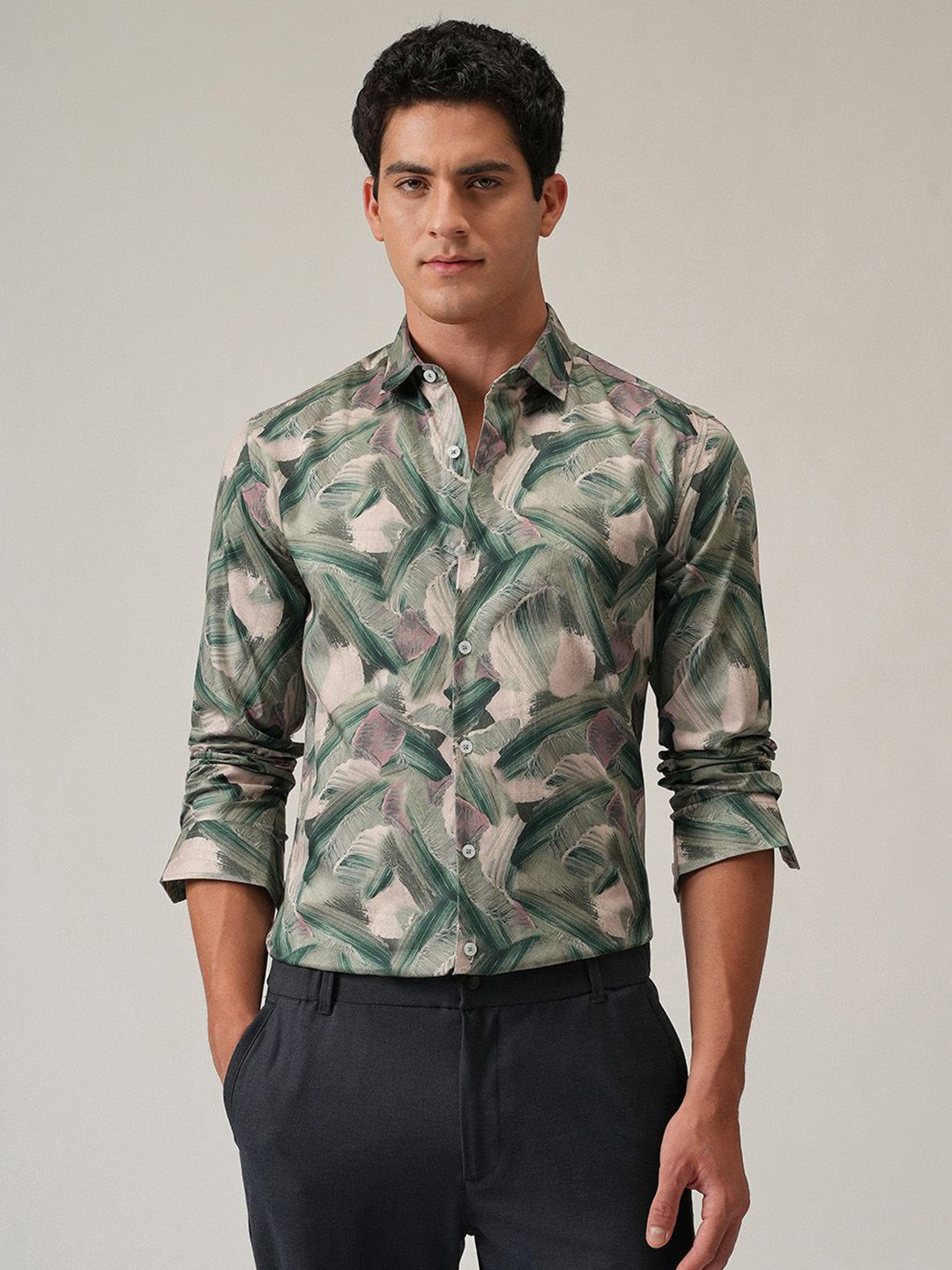 Banana Club Brushstroke Abstract Printed Classic Slim Fit Shirt