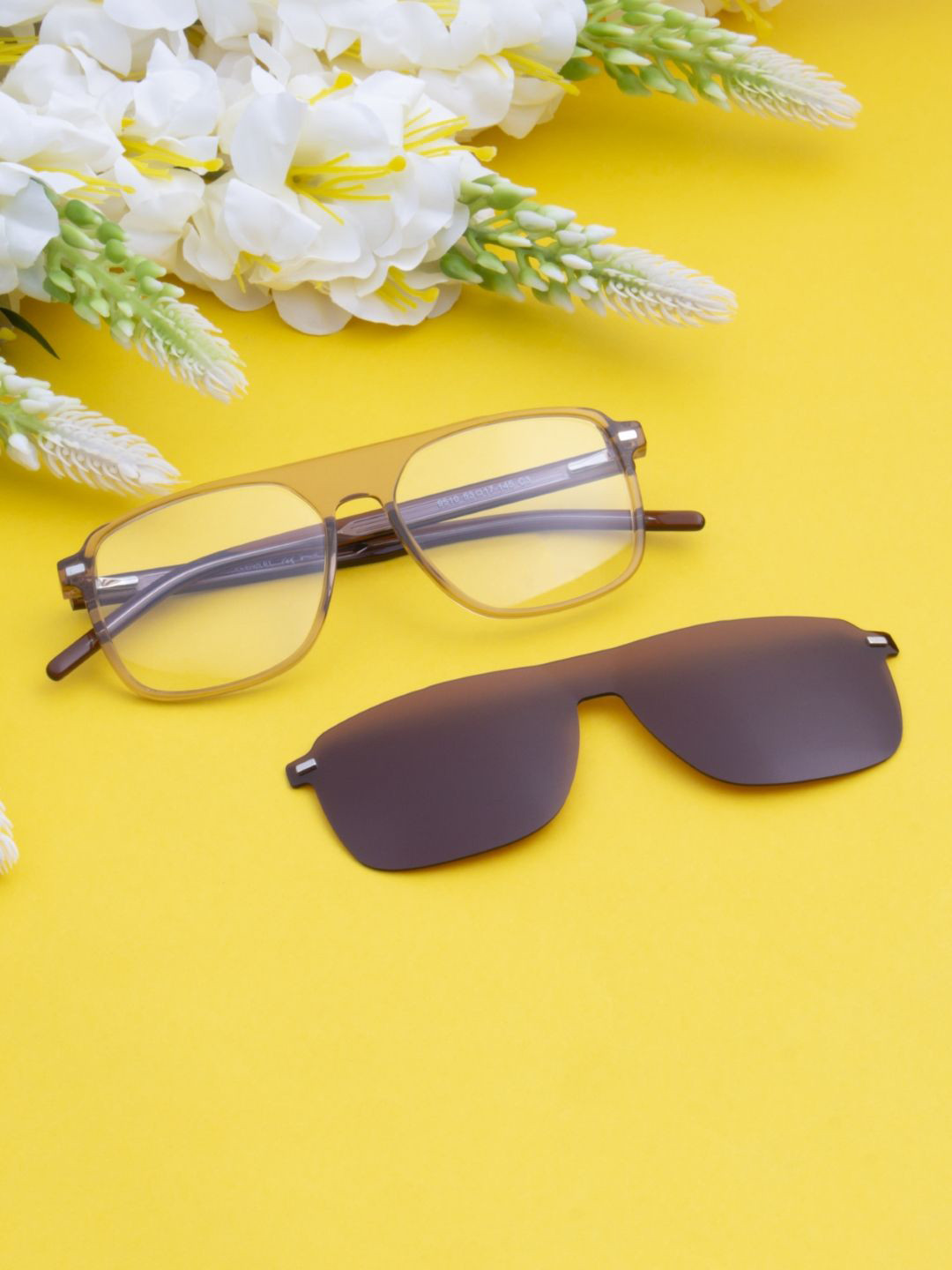 Ted Smith Unisex Brown Aviator Acetate Clip On Frames Clip On Sunglasses With Polarized Lens