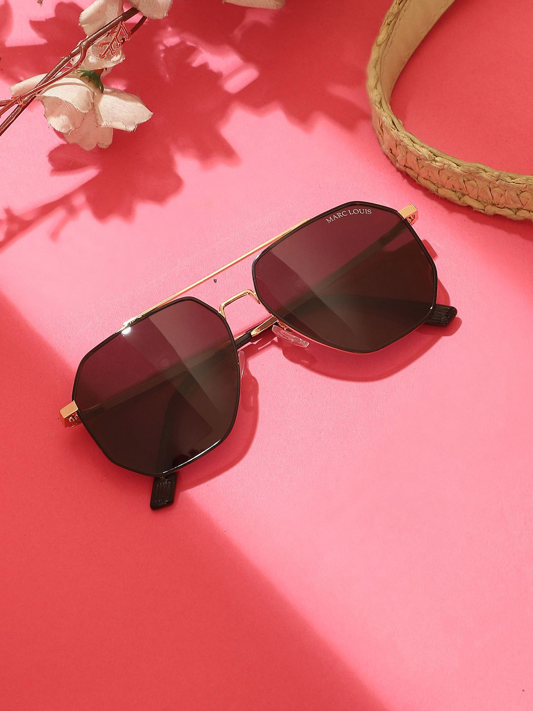 MARC LOUIS Unisex Square Sunglasses with UV Protected Lens MARC LOUIS 9226 GOLDEN BLACK SG