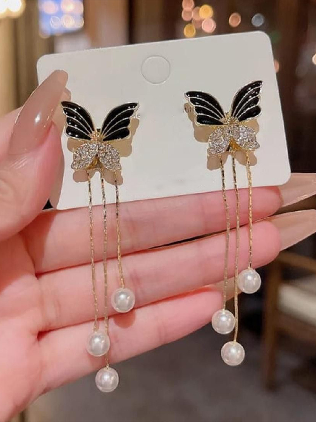 SZN Artificial Stones Studded and Beaded Animal Shaped Korean Drop Earrings