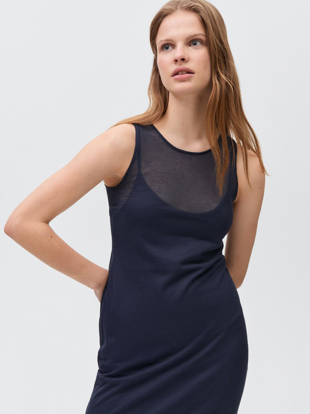 MANGO Semi Sheer Slit Hem Maxi Dress