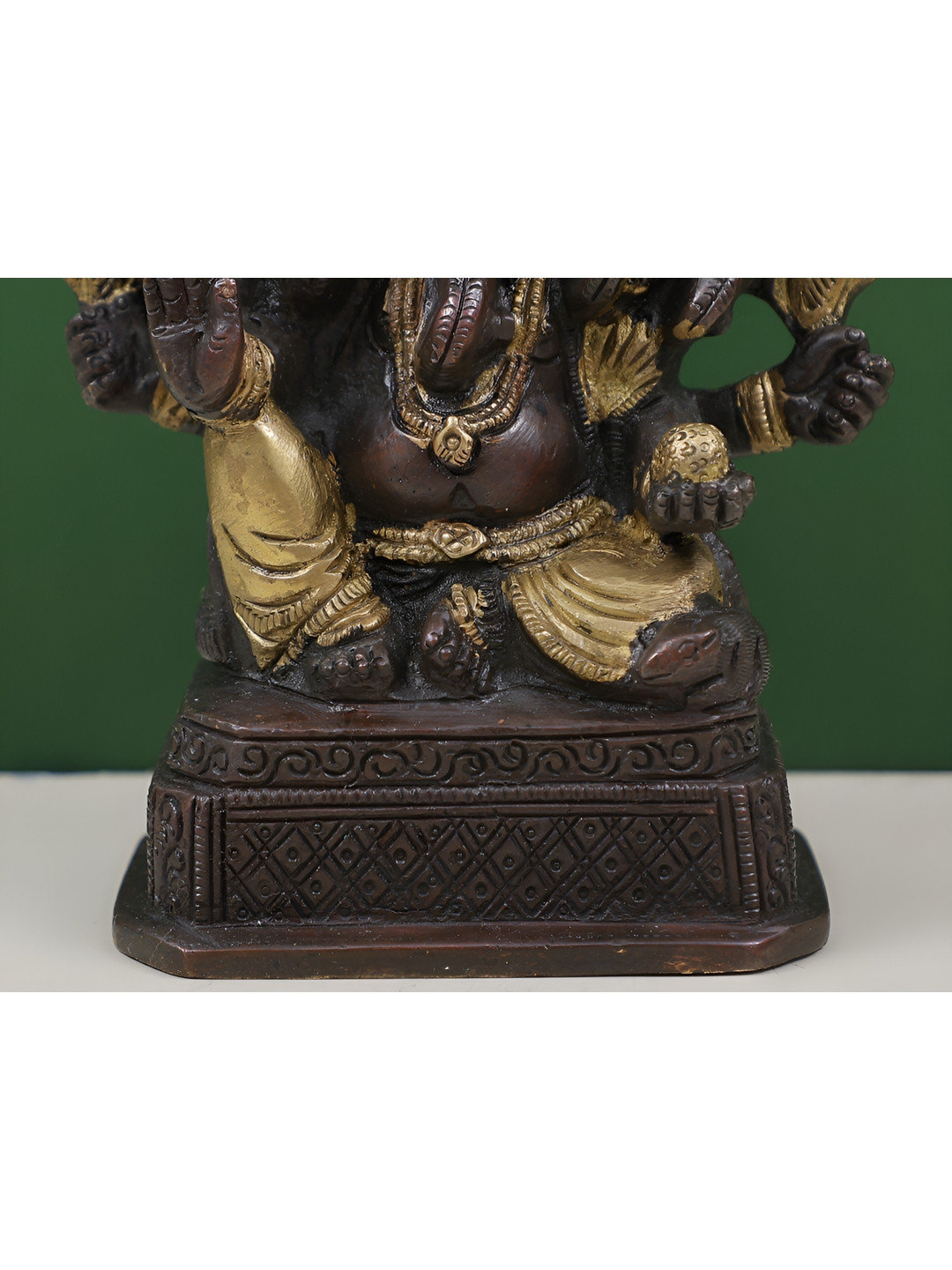 Exotic India Panch-Mukhi Ganesha Gold Brass Metallic Living Room Small Showpiece - 4.5 Inches