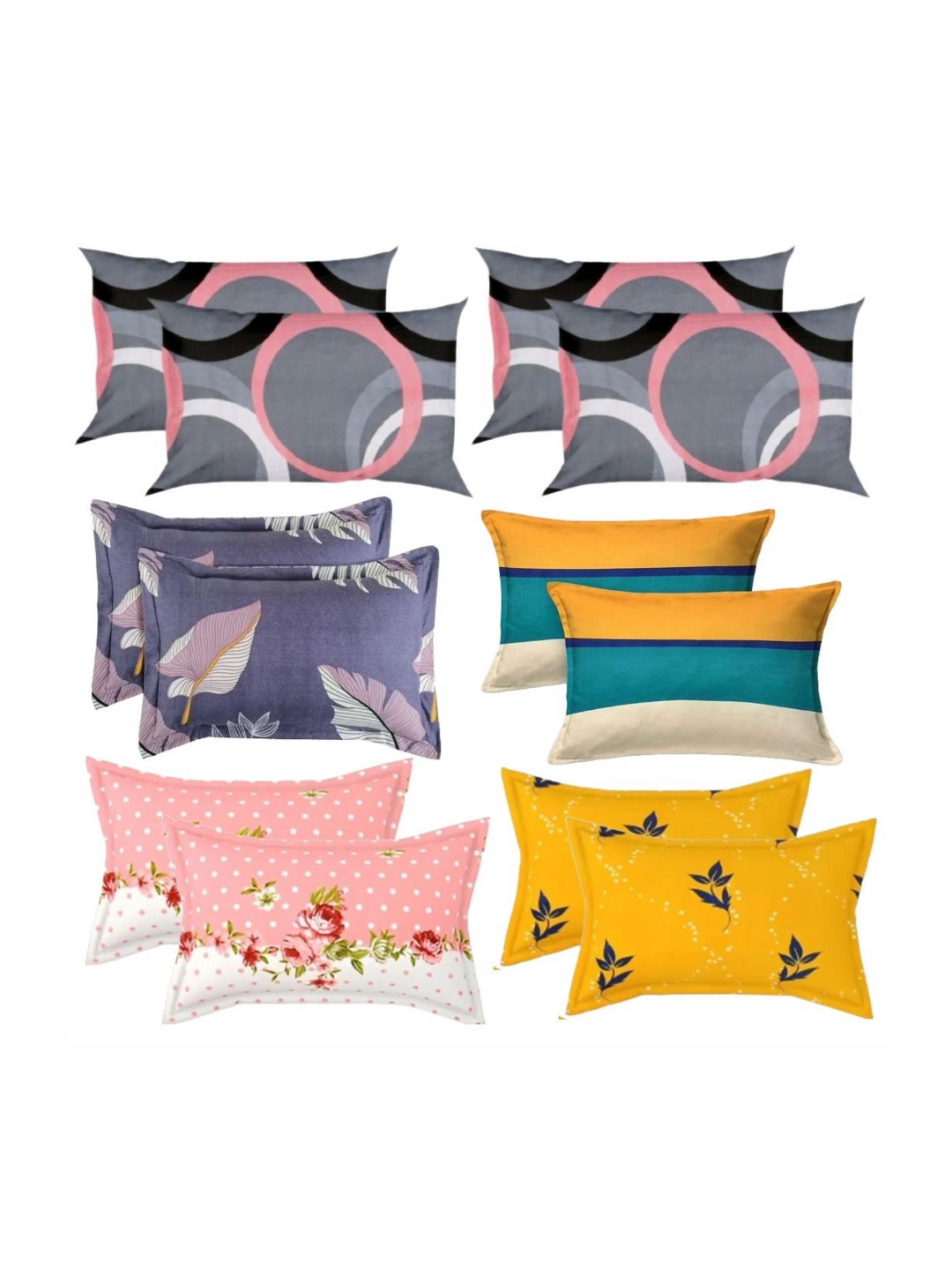 PRTREND Yellow & Pink 12 Pieces Abstract Printed Cotton Linen Rectangle Pillow Covers