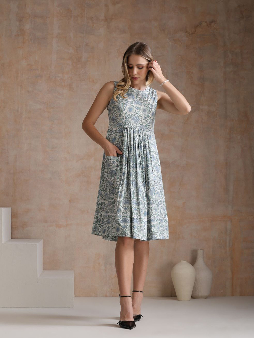 Khushal K Floral Printed Cotton Fit & Flare Dress
