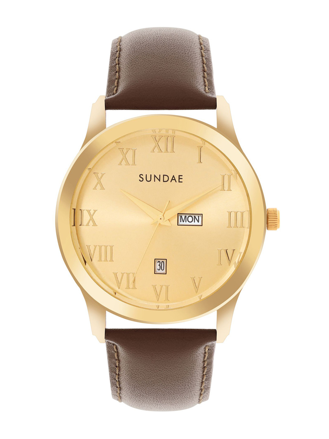 SUNDAE Men Brass Printed Dial & Leather Straps Analogue Watch 788904 M-31 IGP L.B.-3