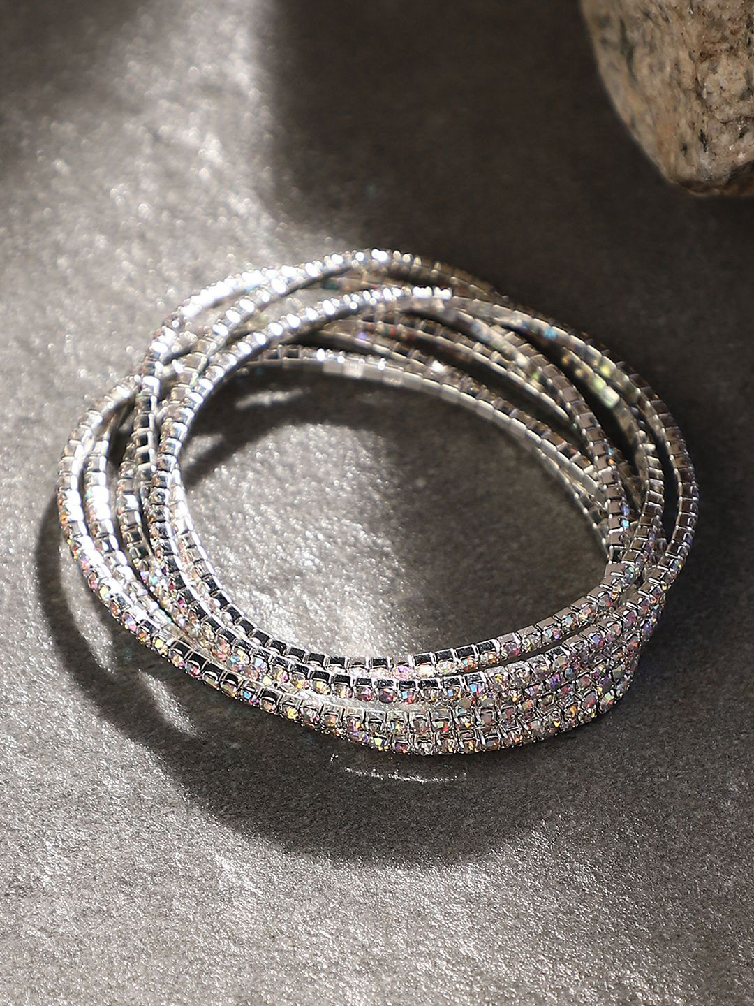 SOHI The Bijou Silver-Plated Artificial Stones Studded Multistrand Bracelet