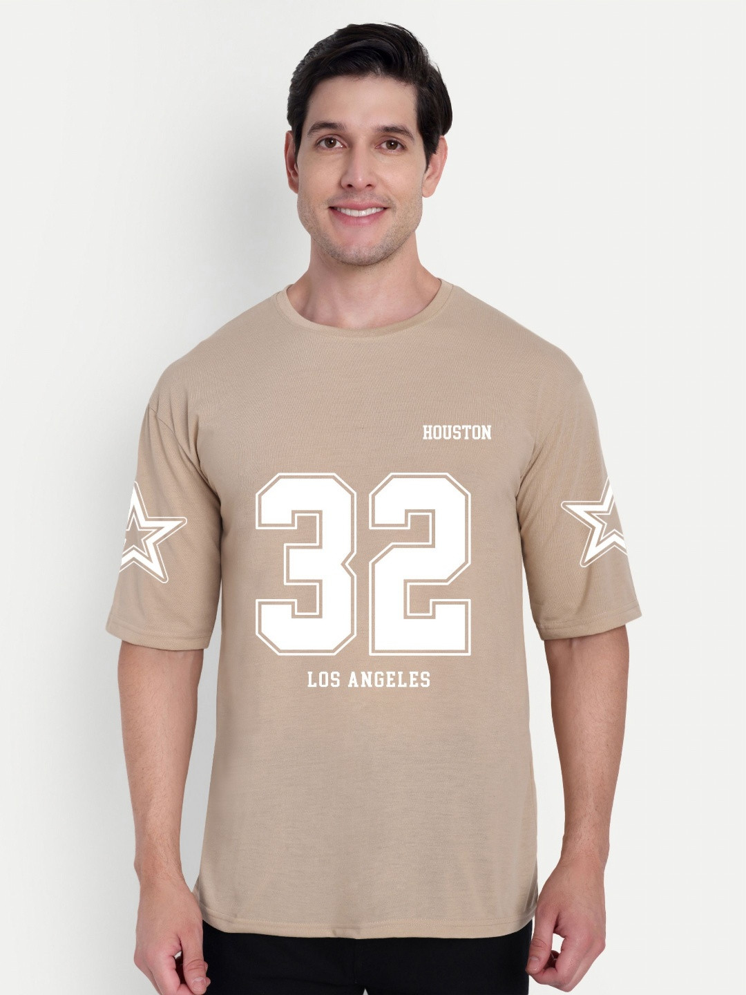 BENNY BROOKS Unisex 32 Star Printed Round Neck Drop-Shoulder Sleeves Oversized T-shirt