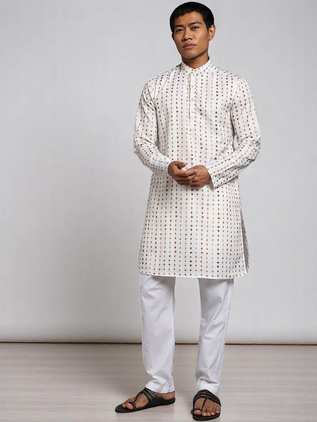 TRYBUY.IN Geometric Printed Long Sleeves Cotton Kurta