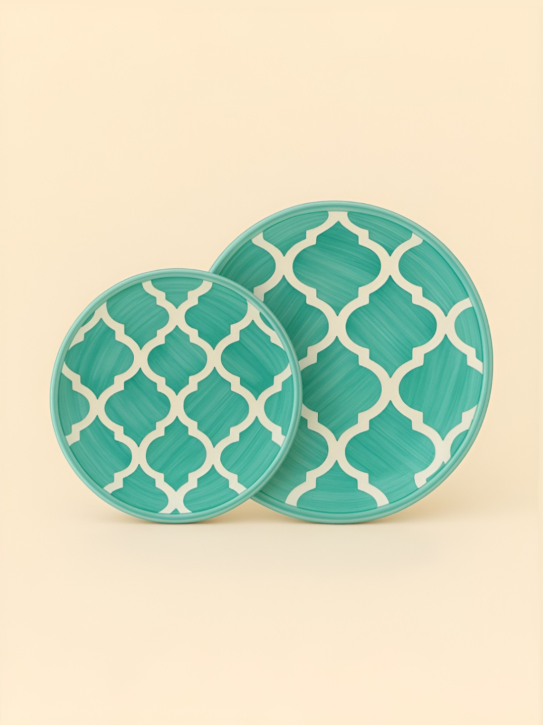 Myntra Elegant Homes Green And White 2 Pieces Ethnic Motifs Printed Ceramic Glossy Plates