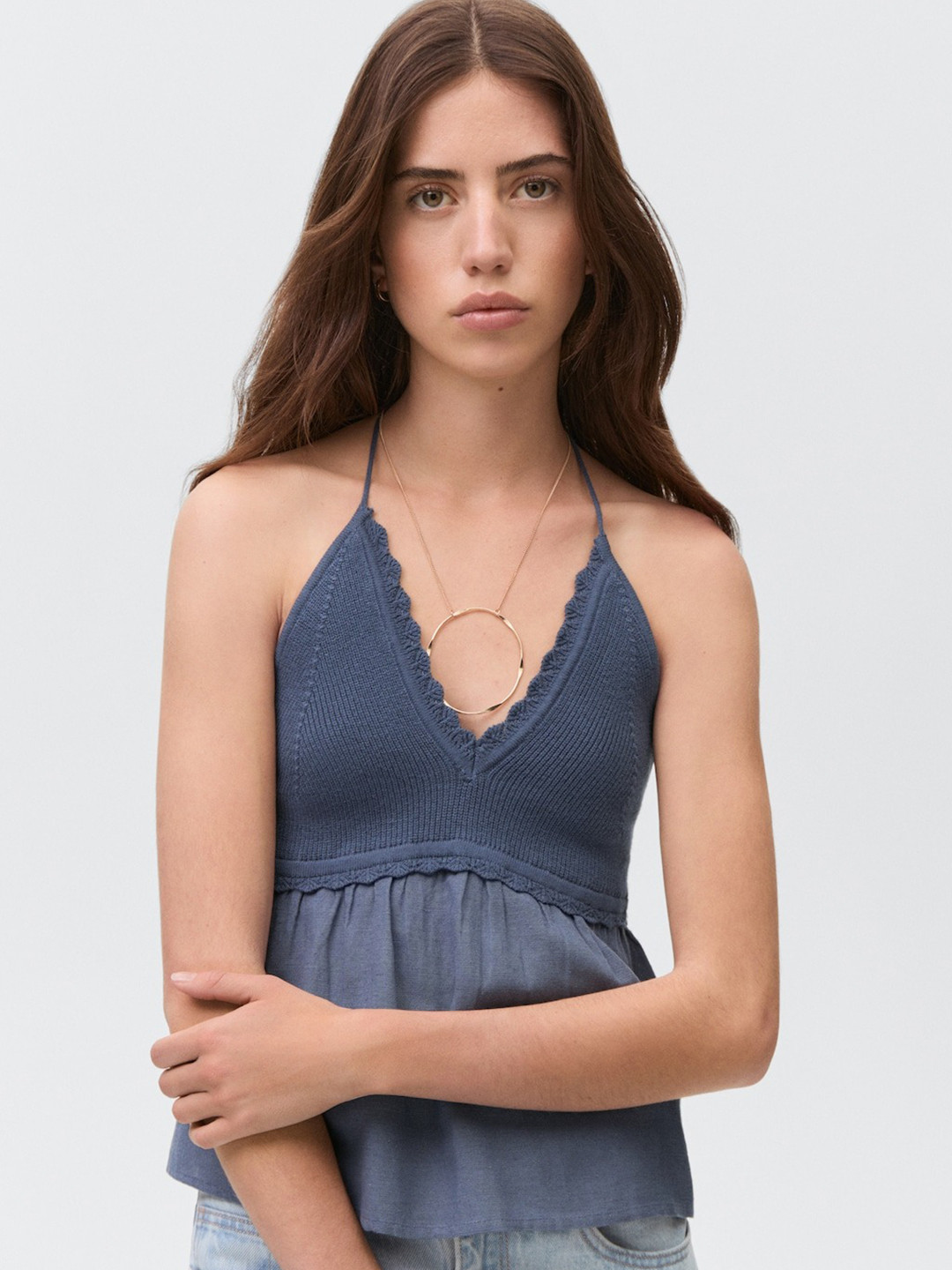 MANGO Halter Neck Backless Knitted Top