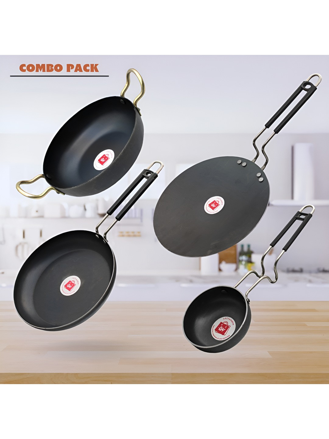 LAZYwindow 4 Pieces Black Microwave Safe Iron Cookware